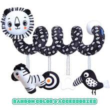 Juguete de espiral de alto contraste blanco y negro para cochecito y asiento de coche para bebés - Juguete de peluche para desarrollo sensorial y actividades en la cuna - Suave y educativo