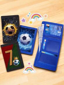 Multifunctional Tri-Fold Wallet, Fabric Wallet, Can Hold Credit Cards, ID And Cash, Cute & Fashionable, With Coin Pouch And ID Window, Football Print, Suitable For Men, Girl And Kids - Wallet Football - View 2
