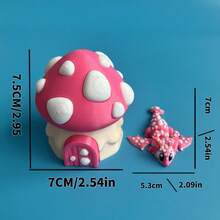 1set/2pcs 3D Printed Mushroom House + Mushroom Dragon Model Table Decoration Sculpture Table, 3D Printed Movable Articulated Animal Table Simulation Model, Stress-Relieving Creative Festival Gift Table Gift - Multicolor - View 13