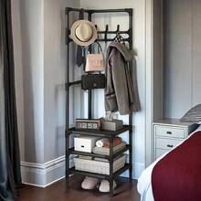 3-Tier Metal Structure Corner Protector With Hooks - Fashionable Storage, Suitable For Bedroom And Living Room, Painted Surface, Independent Design, Perfect For Jackets, Hats And Accessories, Room Decor