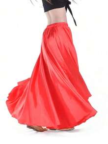 Chân váy maxi khiêu vũ thời trang, chân váy phồng xẻ tà đôi bằng satin dành cho nữ, thích hợp cho múa bụng, flamenco, nhạc rock. - Nhiều màu - Xem 15