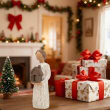 A Girl Holding A Resin Ornament For A House - Handcrafted Decorative Statue, Festive Ornament For Living Room Decoration, Christmas Home Decoration, Home Décor - 白色 - 查看 4