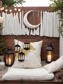 1pc/4pcs Ramadan Polyester Printed Pillow Cover, Moon Candle Flower Pillow Cover, Room Decor, Bedroom Decor, Sofa Chair Decoration (Without Pillow Insert) - Multicolor - View 8