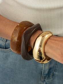 1pc Bohemian Geometric Exaggerated Arc Smooth Resin Bracelet, Luxurious Charm, Suitable For Vacation, Party, Casual, Street Style, Wedding, Anniversary, Unisex Gift - Bracelet - View 11