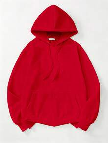 Hoodie mit Pik-Print und klassischem Blumenmuster. Unisex-Hoodie für Herbst/Winter mit extra dickem, warmem Futter, verstellbarem Kordelzug und Taschen an den langen Ärmeln. Aus Baumwolle und Samt gefertigt, ideal für kalte Tage. - Rot - Übersicht 2