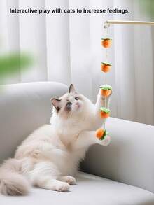 Bountiful Tomato Cat Teaser Wand, Felt Bell Persimmon Cat Toy, Pet Toy - Multicolor - View 4