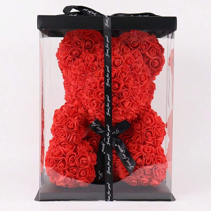 1pc Preserved Rose Flower Bear Gift Box, Valentine's Day, Christmas, Birthday Gift, Creative PE Foam Flower Hugging Bear, Gift For Girlfriend, Mother's Day - Red - View 1