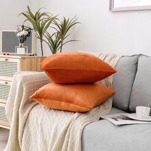 1个/2个装 万圣节主题装饰抱枕套，天鹅绒材质，适用于沙发、卧室、客厅、户外，尺寸：12x20英寸（30x50厘米）/18x18英寸（45x45厘米），橙色 - 橘色 - 查看 5
