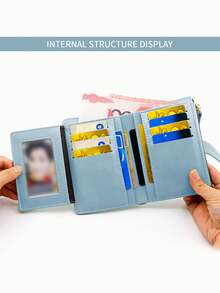 Nueva cartera plegable multifunción de color vino tinto, monedero pequeño con bloqueo RFID anti-robo, tarjetero de cuero PU suave, regalo para mujer, billetera mini, monedero, billetera pequeña, billetera linda, tarjetero, monedero de monedas, regalos, rellenos de calcetines, accesorios - Azul - Ver 6