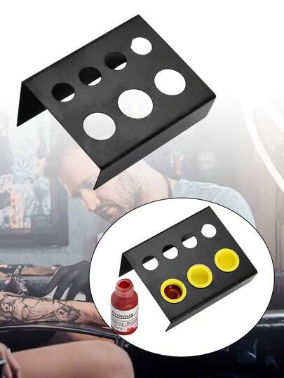 ATOMUS 1 cái giá đựng mực xăm, phụ kiện bằng thép không gỉ màu đen 7 lỗ, dụng cụ trang điểm vĩnh viễn