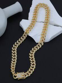 1 件钻石形全水钻时尚闪亮链项链，男女通用嘻哈百搭夏季手链项链，日常佩戴珠宝 - 鏈條 - 查看 10