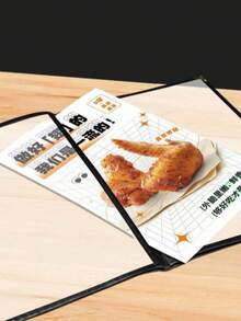 1本A4皮革透明PVC菜单展示册可替换内页食谱活页夹餐厅菜单收纳册（银色包角款式，随机发货。）