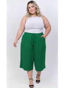 Calça Pantacourt Duna Feminina Plus Size  Moda Casual  Elegante Premium - Verde - Visão 2