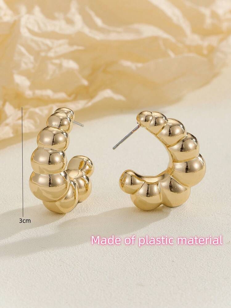 1 Pair To 40 Pairs, Plastic Material (Please Be Cautious If Concerned), Gold Spray Painted, Latest European And American Fashion Style, Fashionable Gold Plated, C-Shaped Hoop Earrings, Popular Women's Earrings - Yellow Gold - View 13