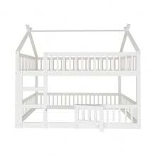 Children's Bunk Bed 140*200, Children's Bed, Bunk Bed With Ladder, Loft Design, Solid Wood Bunk Bed Frame, Grey - White + Wood + Wood - View 9