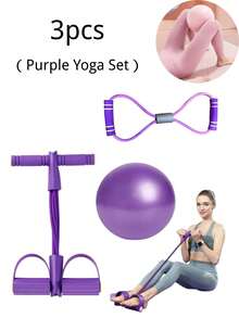 4 Pack Yoga Resistance Bands, Purple, Pink, Blue, Suitable For Home Workout - Stretchable Cords For Full Body Training, Abdominal Shaping, Rowing And Flexibility Exercises, Stackable Fitness Equipment, Suitable For Yoga And Toning, Figure 8, Yoga Ball, Pull-Up Assist, Thigh Trainer, Gym, Sweating, Pilates - Multicolor - View 8