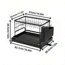 2-Tier Large Bowl Rack With Removable Drainage Plate - Metal Kitchen Countertop Organizer For Plates, Bowls, Cups And Tableware - Including Utensil Holder Storage. Bowl Rack | Slim Bowl Rack | Sturdy Metal Rack | Black And White, Bowl Rack - Multicolor - View 4
