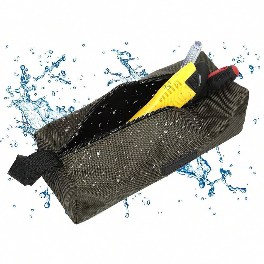 Pissente Bolsa de Herramientas Pequeña con Cremallera, Kit de Herramientas Portátil para Electricista, Impermeable Gruesa (Verde) - Negro - Ver 1