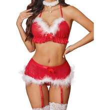 Women Christmas Lingerie Set With Garter Belts Mrs Santa Claus Doll Lingerie 3 Piece (No Stockings) S-XXL,31374405 - 紅色 - 查看 1
