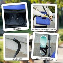 Passeggino per cani PawHut, passeggino pieghevole per cani e gatti fino a 4 kg, passeggino per gatti con finestre in rete, tracolla, borsa portaoggetti, portabicchieri, passeggino per gatti con parasole, blu scuro - 1 - Visualizzare 6