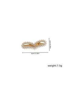 1pc Minimalist Versatile Elegant Pearl & Rhinestone Heart Shaped Hair Clip, Suitable For Bangs & Daily Use - Gold - View 7