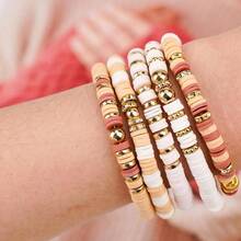 Beads Bracelets, Clay Beads Bracelat Making Kit Golden Beads Crafts Stocking Stuffers Decorations Charms Jewelry Making, Gifts Teen Age 6 - 12 - 黃金奶摩卡 - 查看 2