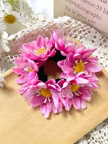 1件装女士新款纯色仿菊花雏菊发圈，适合海滩、夏威夷度假、日常佩戴、丸子头造型、节日、派对、送礼，可作马尾辫发圈、发绳、发圈、发圈、发绳、弹性发带、头饰、发圈、美容家居发饰 - 彩色 - 查看 8