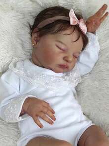 50 CM Girl Realistic Soft Vinyl Reborn Sleeping Doll With 3D-Painting Skin And Vascular Vein, 20 Inch Newborn Baby Cute Kids Bedtime Toy Handmade Birthday Gift (Some Parts Random, Including Pacifier, Bottle, Hair Accessories And Clothes Set) - trắng - Xem 7