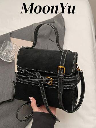 Women's Square Handbag, Fashion Minimalist Retro Elegant Matte PU Leather, Suitable For Shoulder Strap, Fit For Women, Girls, College Students, Suitable For Shopping, Commuting, Black