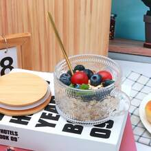 经典复古向日葵浮雕玻璃杯，配竹制杯盖和勺子，大容量牛奶杯、咖啡杯、燕麦杯，适合居家办公、情侣、礼品等场合。 - 彩色 - 查看 3