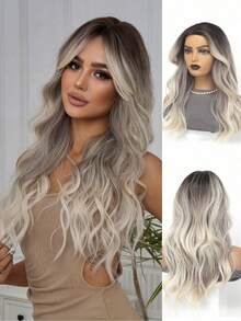 28 Inch Long Wavy Ombre Golden Synthetic Wig, Heat Resistant Fiber Wig Suitable For Women - Elegant Style, Natural Look, Fits All Light Blonde Tones - Multicolor - View 15