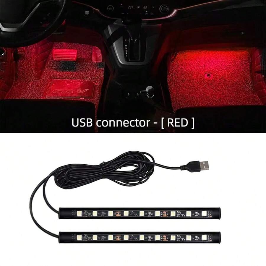 1 pieza 2 en 1 USB de coche decorativo luz ambiental - Rojo - Ver 1