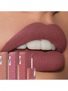 裸棕色哑光液体唇膏，丝绒性感深红色唇彩，不粘腻，持久唇妆 - 彩色 - 查看 11