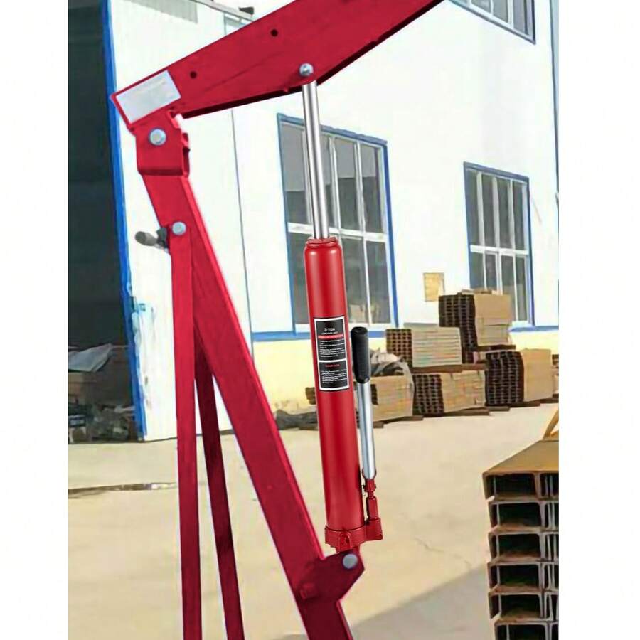 Hydraulic Long Ram Jack, 3 Tons/6600 Lbs Capacity, With Single Piston Pump And Clevis Base, Manual Cherry Picker With Handle, For Garage/Shop Cranes, Engine Lift Hoist, Red - 3 Tons Red - View 1