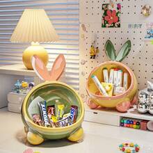 1pc Plastic Dustproof Desktop Storage Box, Cute Rabbit Ear Design Bedroom Toy Snack Organizer Box, Available In Pink White, Healing Blue, Soft Pink - Multicolor - View 10