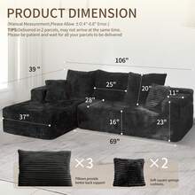 105'' Cloud Sectional Couch, Soft Gray Sectional Sofa,(Pedals Can Be Purchased Separately, And Can Be Combined With Sofa) Boneless Corduroy Sofa With Deep Seat,Modern Modular Couch For Living Room, No Assembly Required,Comfy Plush Corduroy Fabric,Sofa De Sala,Couch,Sofa Cama,Muebles Para Sala, Living Room Furniture, Muebles, Bedroom Furniture Set, Recliner Chair For Adult. - 灰色 - 查看 12