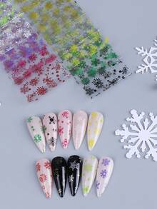 10色冬季雪花美甲贴纸 10张 金银白粉黑红雪花美甲贴纸 星空全贴 DIY美甲装饰 女士女孩美甲用品 - 彩色 - 查看 2