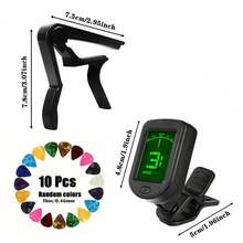 Capo đàn guitar cao cấp, bộ chỉnh dây, bao gồm 10 miếng gảy đàn miễn phí (màu ngẫu nhiên) và giá đỡ miếng gảy đàn - Hoàn hảo để chỉnh dây nhanh và chính xác, dễ sử dụng trên bất kỳ cây đàn guitar nào!, Giá đỡ đàn guitar, Hộp đựng đàn ukulele, Bảo vệ miếng gảy đàn, Đàn guitar, Phụ kiện đàn guitar, Capo, Đàn guitar, Capo, Phụ kiện đàn guitar - Nhiều màu - Xem 12
