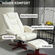 HOMCOM Relaxing Chair With Ottoman, TV Chair With Reclining Function, Rocking Function, Padded Recliner With Adjustable Backrest, Up To 150 Kg, For Living Room, Faux Leather, Cream White - 1 - 查看 4