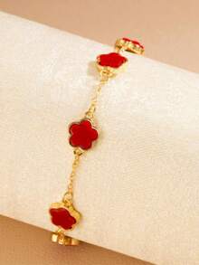 1 件时尚简约五瓣花设计优雅经典女士手链，适合日常佩戴，送给朋友的绝佳礼物