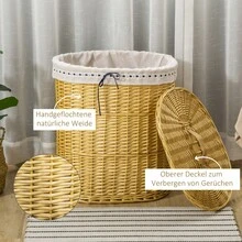 HOMCOM Wicker Laundry Basket With Lid 100L 51x38x57cm Natural Laundry Box For Bedroom And Bathroom - 1 - 查看 7