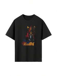 Men's Anime Voltes V Graphic T-Shirt - Vintage Robot Arms Design In Red-Gelb-Black, Soft Breathable Cotton Shirt For Retro Anime Fans, Casual Everyday & Convention Outfit, Summer Fashion, Cool Print, Comfortable Cut, Short Sleeve Top, Pop Culture Love, Durable Material - Black - View 6