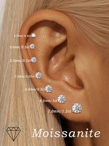 EleRunis 1颗0.03-1.2克拉四爪镶嵌圆形无色莫桑石耳骨螺旋穿刺耳钉，适合女性日常佩戴、派对、周年纪念、情人节、婚礼、新娘首饰 - 銀色 - 查看 10