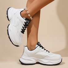 女士新款厚底运动鞋，轻便休闲鞋，小白鞋，网球鞋，百搭跑鞋，可爱时尚轻便厚底运动鞋 - 黑色 - 查看 6