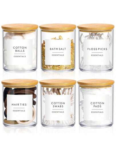 3M 1个/4个/6个装清洁垫收纳盒，10盎司清洁球棉签分配器，透明塑料药罐收纳盒，带竹盖，可用于存放牙线棒、化妆品等，家居浴室装饰，浴室收纳，夏季返校季必备