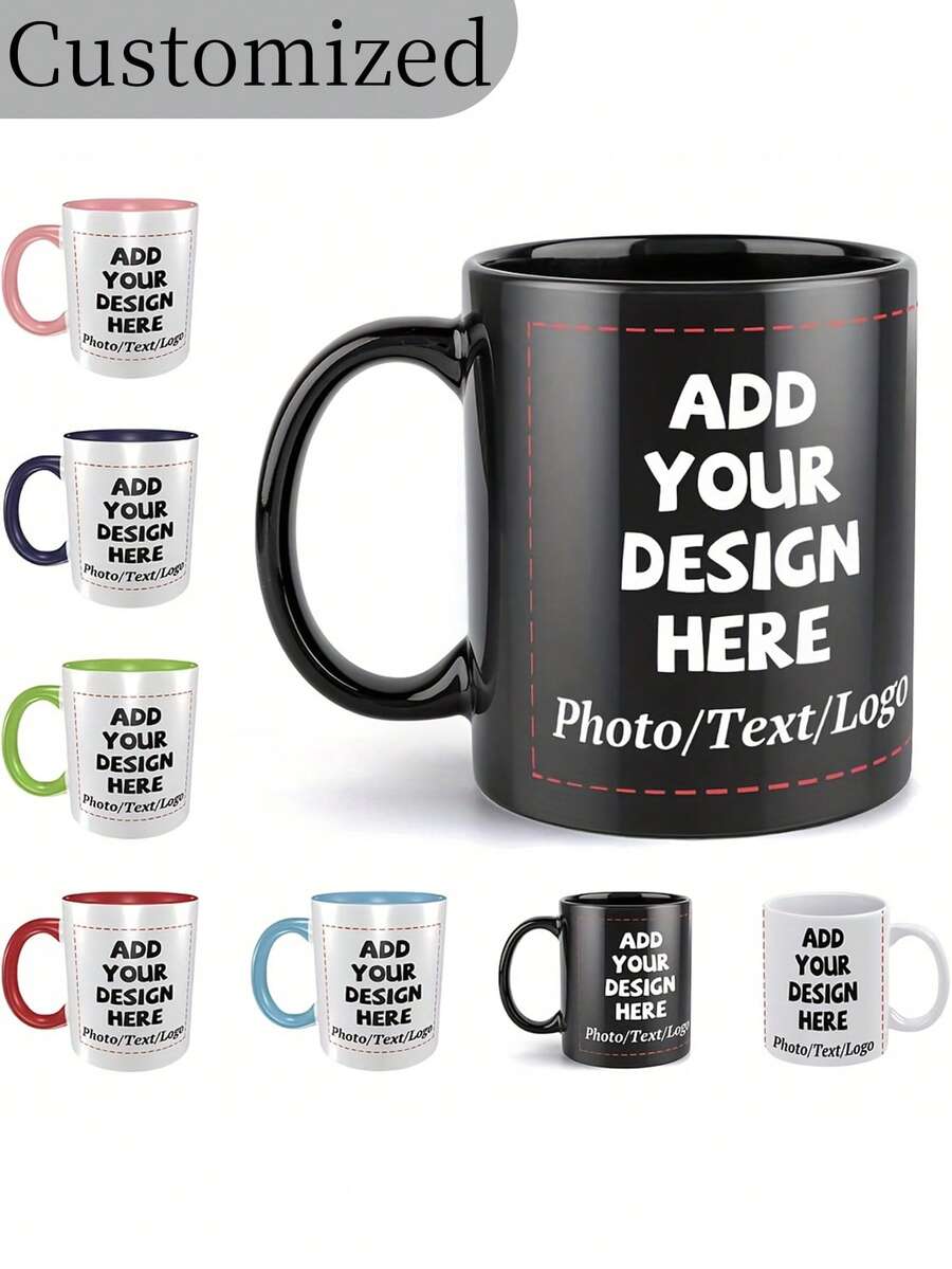 1个可定制陶瓷马克杯/杯子，可定制图案咖啡杯，可定制双面照片/Logo/文字名称 - 大容量，厚杯身，多种颜色可选。个性化照片周年纪念马克杯。 - 多色 - 查看 1