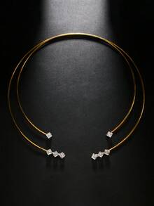 Dây chuyền xương đòn đính đá Rhinestone tối giản nhiều lớp, phụ kiện thời trang và đa năng cho mùa hè - Lớp kép - Xem 7