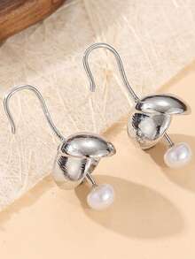 1 Đôi bông tai mặt dây chuyền ngọc trai giả hình nụ hoa màu bạc tối giản thanh lịch, phù hợp làm phụ kiện trang sức hàng ngày và lễ hội cho phái nữ, món quà hoàn hảo. - Bạc - Xem 5