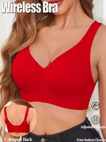 女士无缝聚拢文胸，无钢圈文胸，可拆卸衬垫文胸，圣诞文胸，舒适休闲提拉文胸 - 紅色 - 查看 1