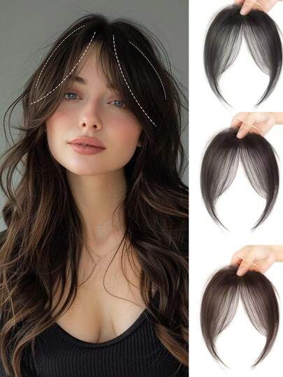 Extensiones de cabello con flequillo central y flequillo francés oblicuo, adecuado para uso diario y eventos de las mujeres